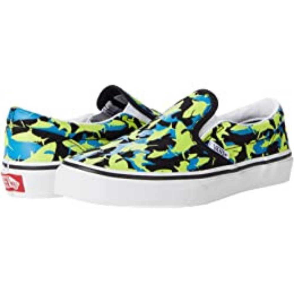 Vans Kids Boy's Classic Slip-On (Little Kid) (Glow Sharks) Black/Safety Yellow